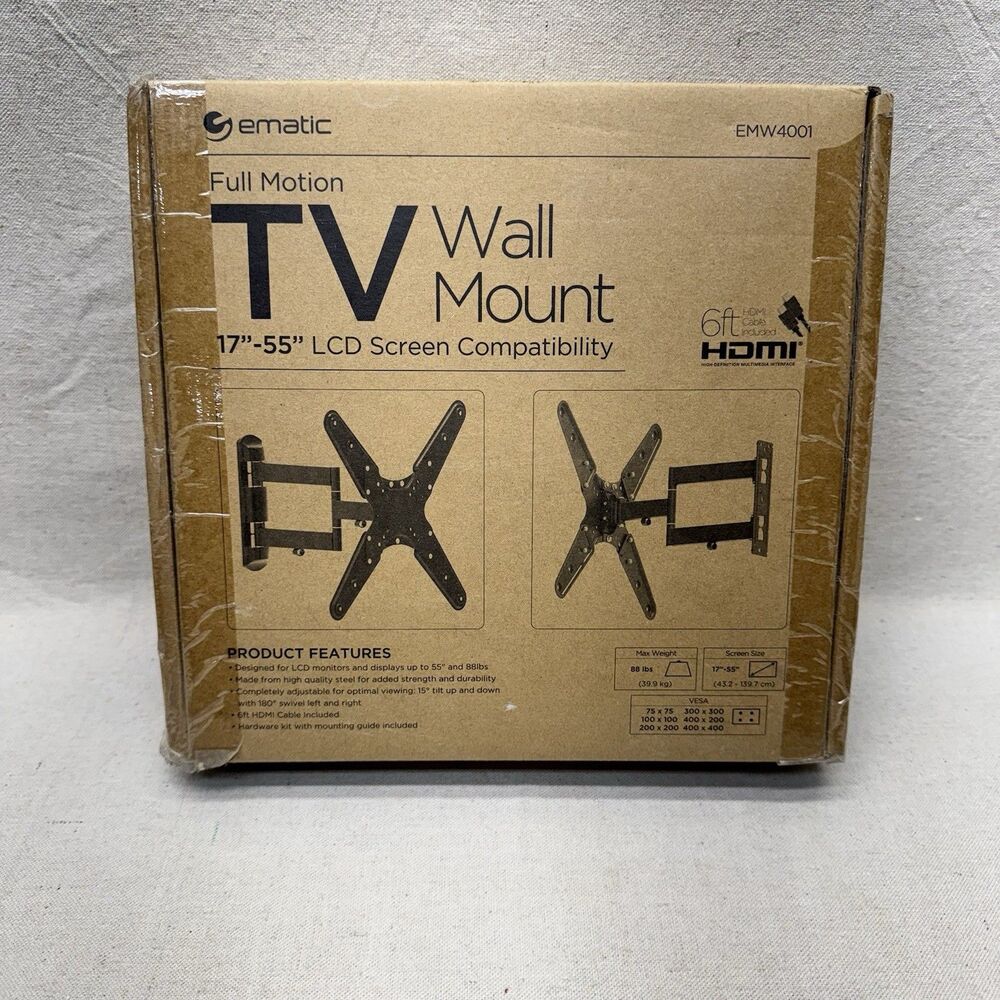 eMatic Articulating TV Wall Mount Full Motion Arm for 17-55 Inch LCD Screen New